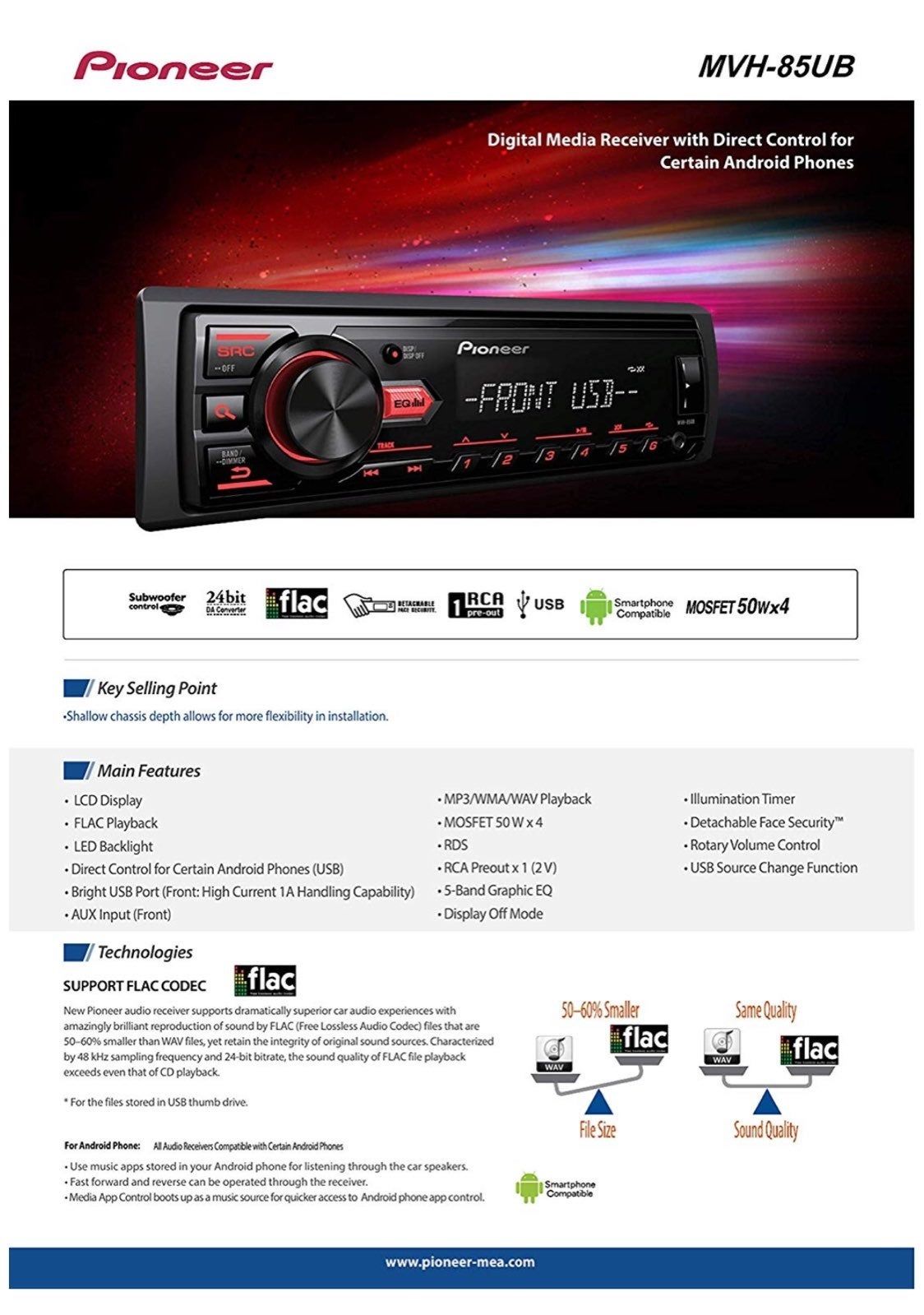 Car Radio Pioneer Single Din-MVH-85UB